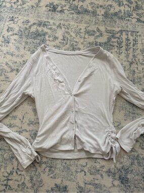 White Long Sleeve Button Front Women's Top